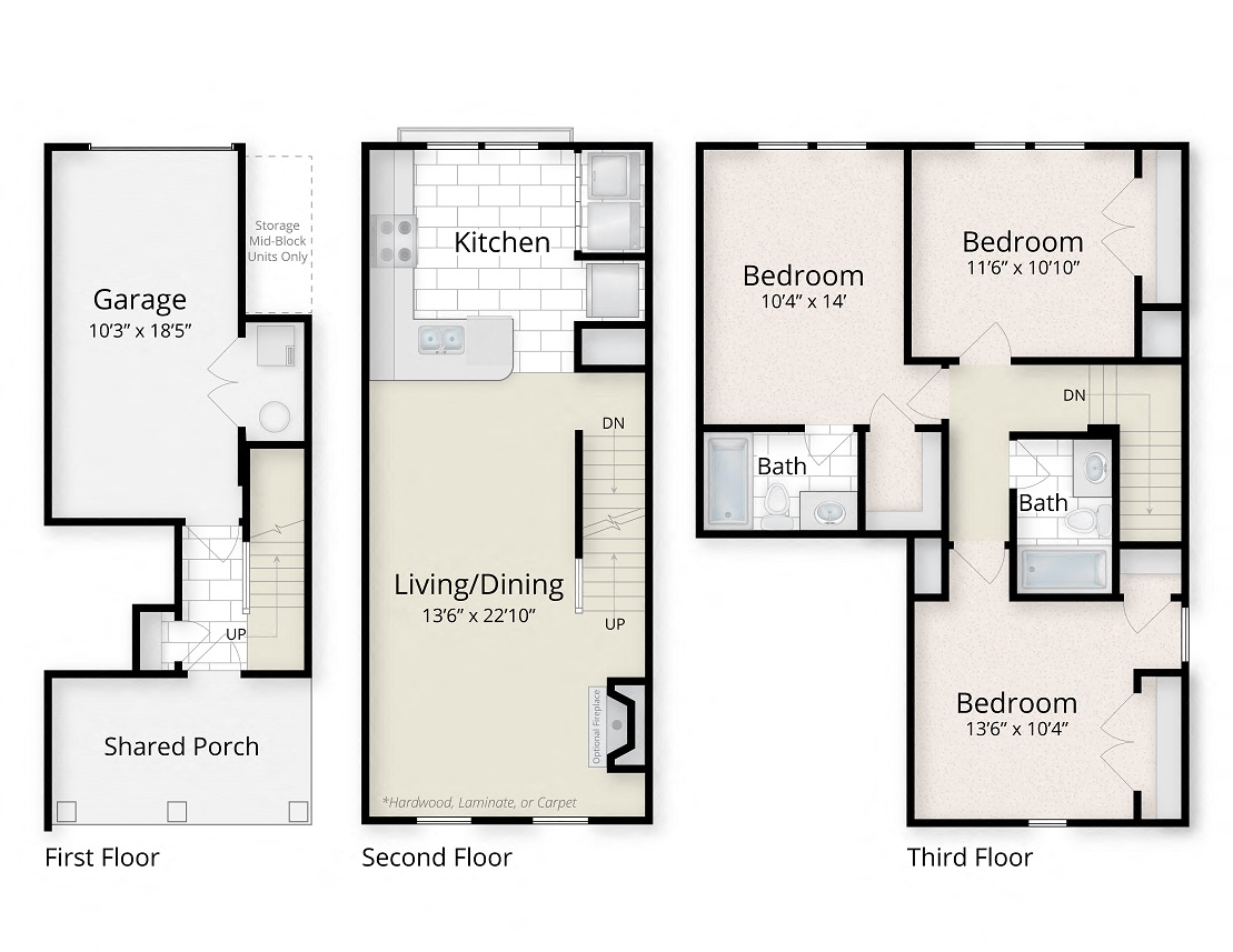 Residences at King Farm Apartments Townhomes Rockville Maryland three bedroom floor plan